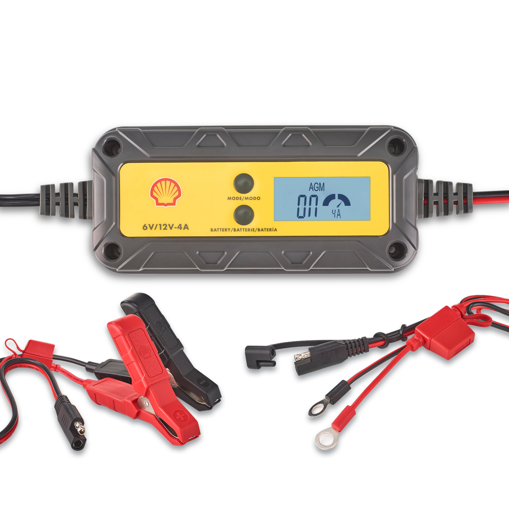 Shell Battery Charger and Maintainer - 12V, Multi-Stage Charging, LCD Screen, Waterproof, Model# SBC400